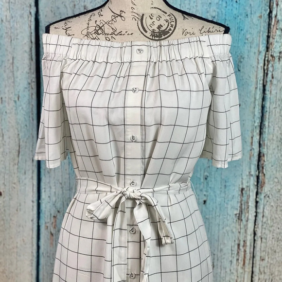 CHARLES HENRY NWT Ivory Checked Shirtdress - Picture 10 of 16
